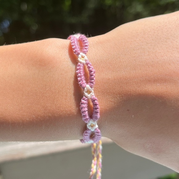 Handmade matching pack woven Daisy chain friendship bracelets purple yellow - Picture 7 of 11